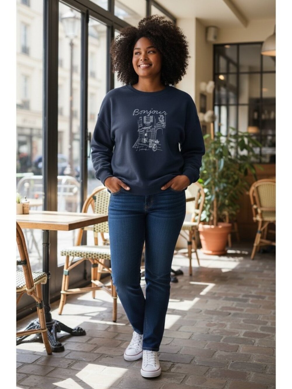 Dip Paris Embroidered Sweatshirt Navy Blue Size 1X Casual Oversized Cozy Spring